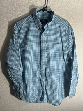 Vineyard Vines Shirt Mens Medium Blue Check Classic Fit Murray Performance